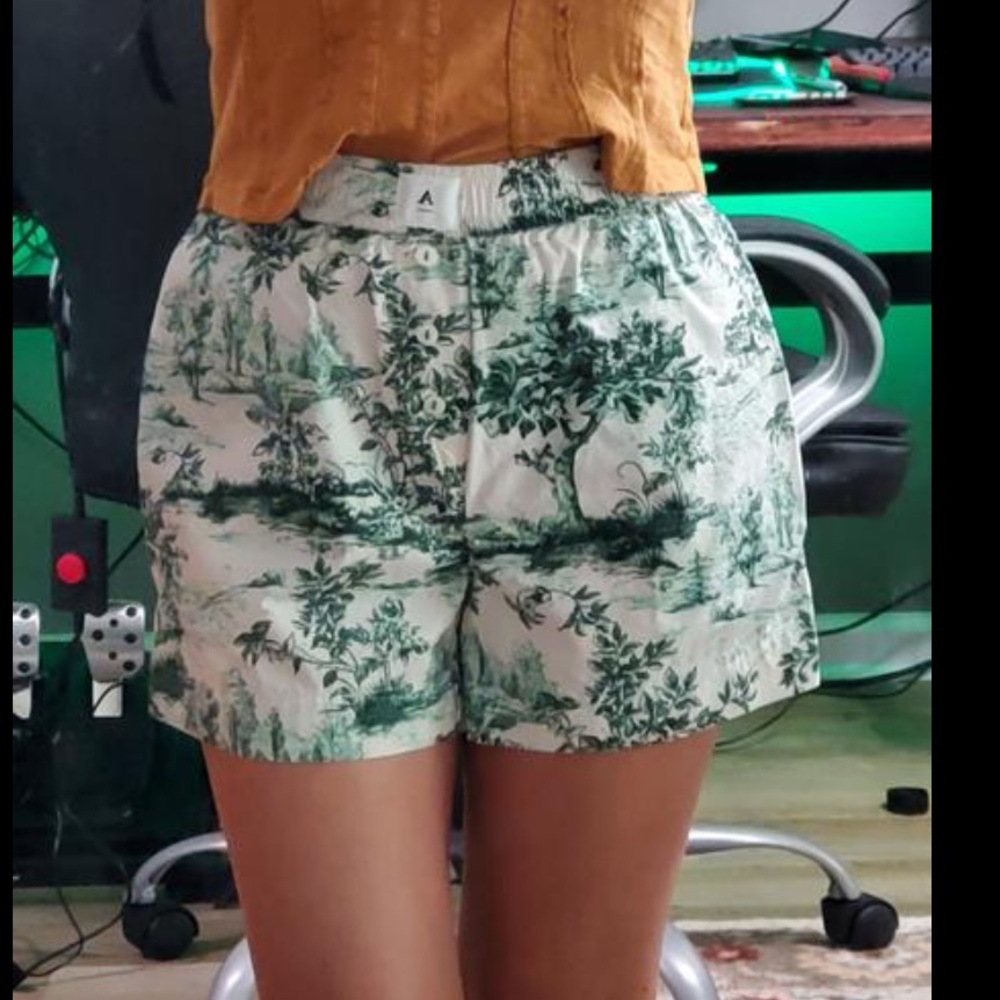 Anthropologie The Wren Boxer Shorts XS Green Cottagecore Toile Pattern